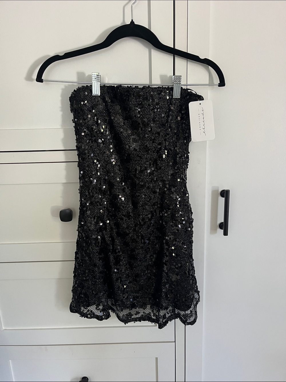 American Threads Black Sequin Strapless Mini Dress